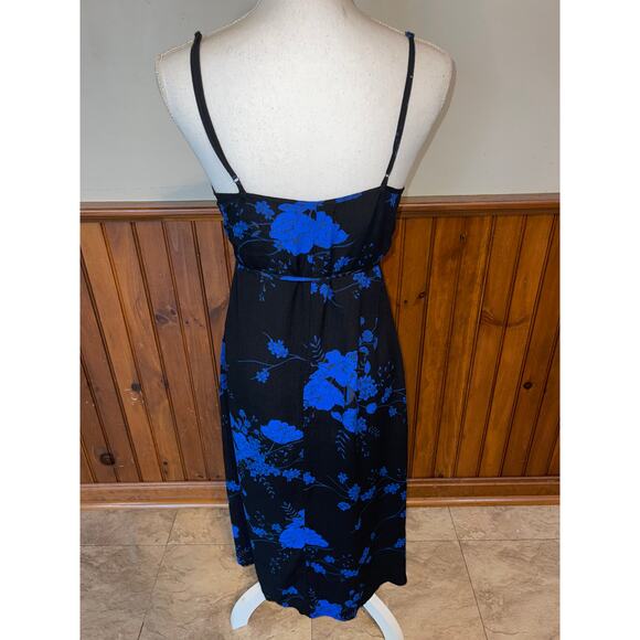 Womens Urban Outfitters Black Blue Floral Spaghetti Strap Wrap Tie Dress XS‎ - Picture 4 of 6